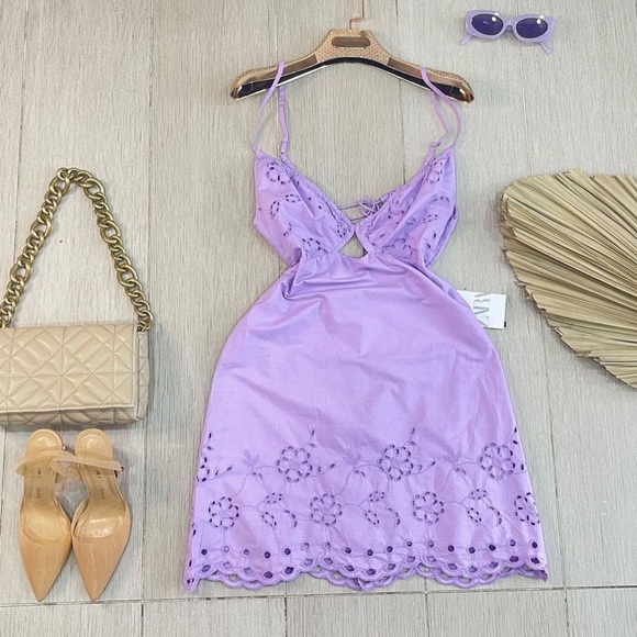 Zara Lilac Openwork Embroidered Dress - Picture 14 of 14